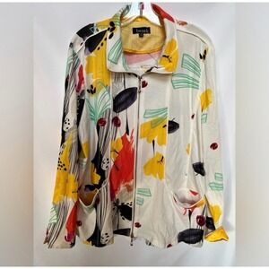 Berek "Color of Sunshine" Abstract Art-to-Wear Stretch Zip Jacket Plus Size 2X